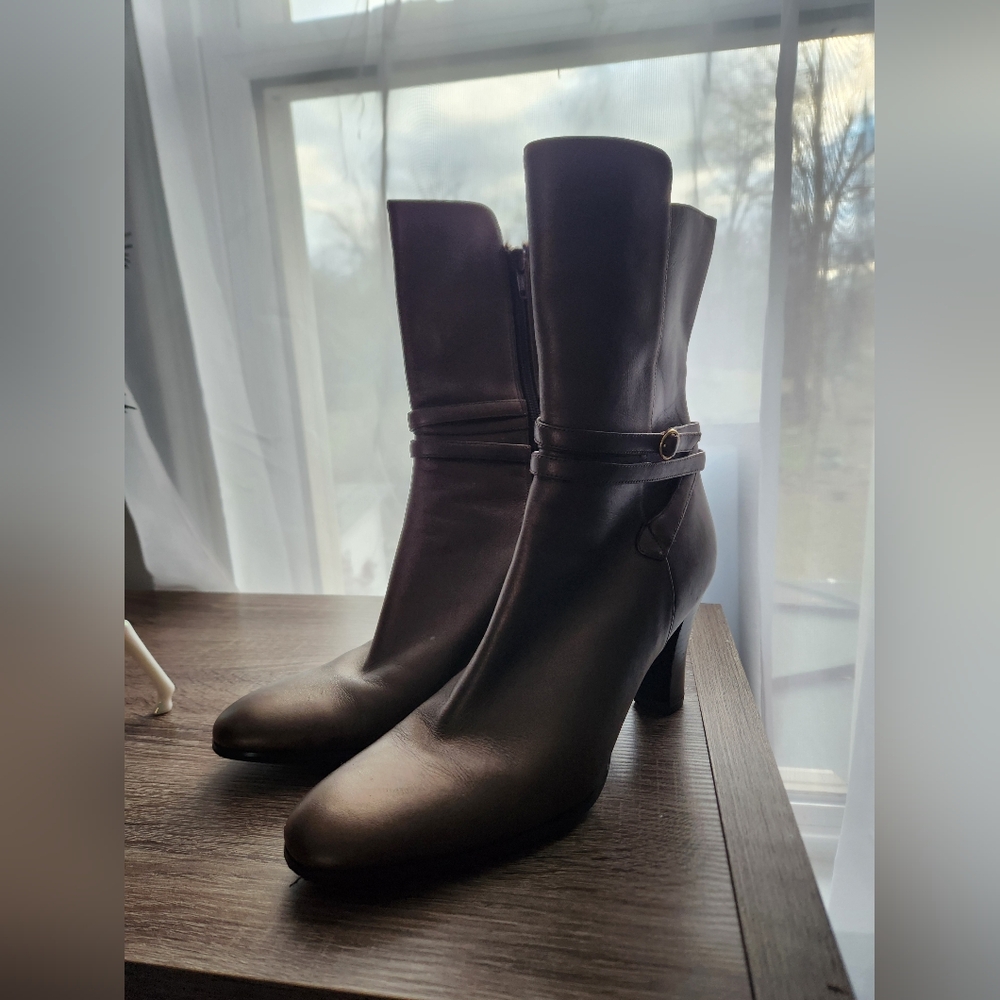 Brown Metallic Heel Boots